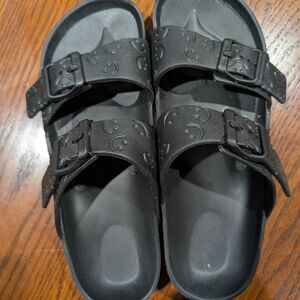 Black Slide Sandals with Buckle Detail